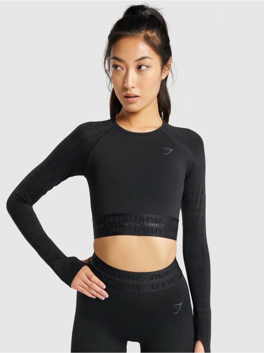 Gymshark Vision Black Long-Sleeve Cropped Active Top Medium